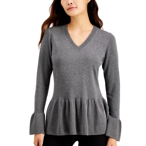 Fever Tops - Fever Peplum V-Neck Sweater